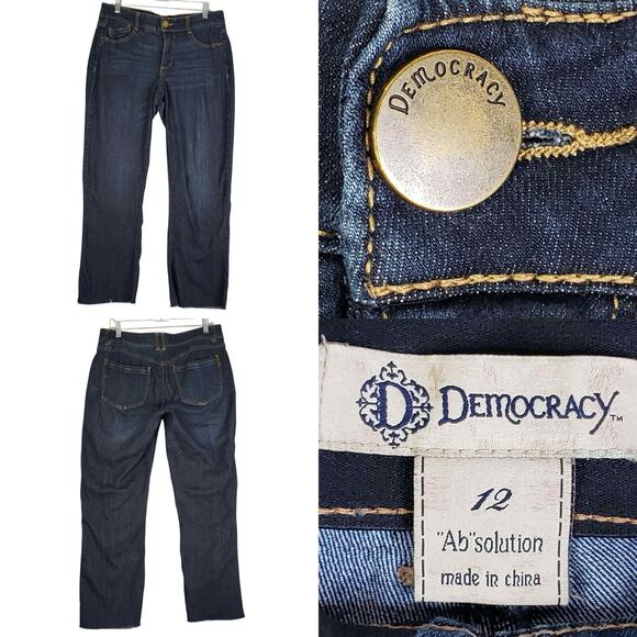 Democracy Jeans Women’s Size 12 Blue Ab Solution Raw Hem Straight Stretch - Picture 1 of 9